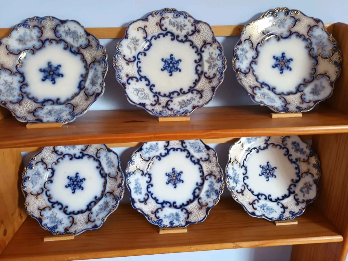 6 Victorian  Floe Blue  Dessert / Cabinet  Plates - Image 1