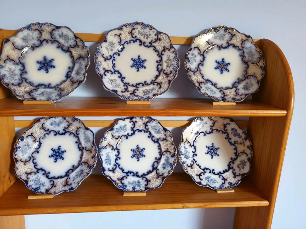 6 Victorian  Floe Blue  Dessert / Cabinet  Plates - Image 3
