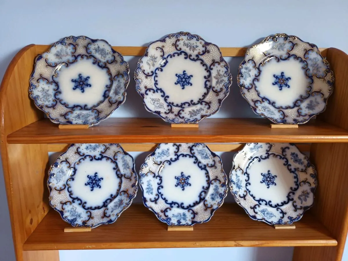 6 Victorian  Floe Blue  Dessert / Cabinet  Plates - Image 2