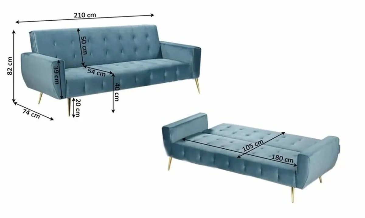 Luxury Velvet Sofa Bed with Golden Legs green - Image 2
