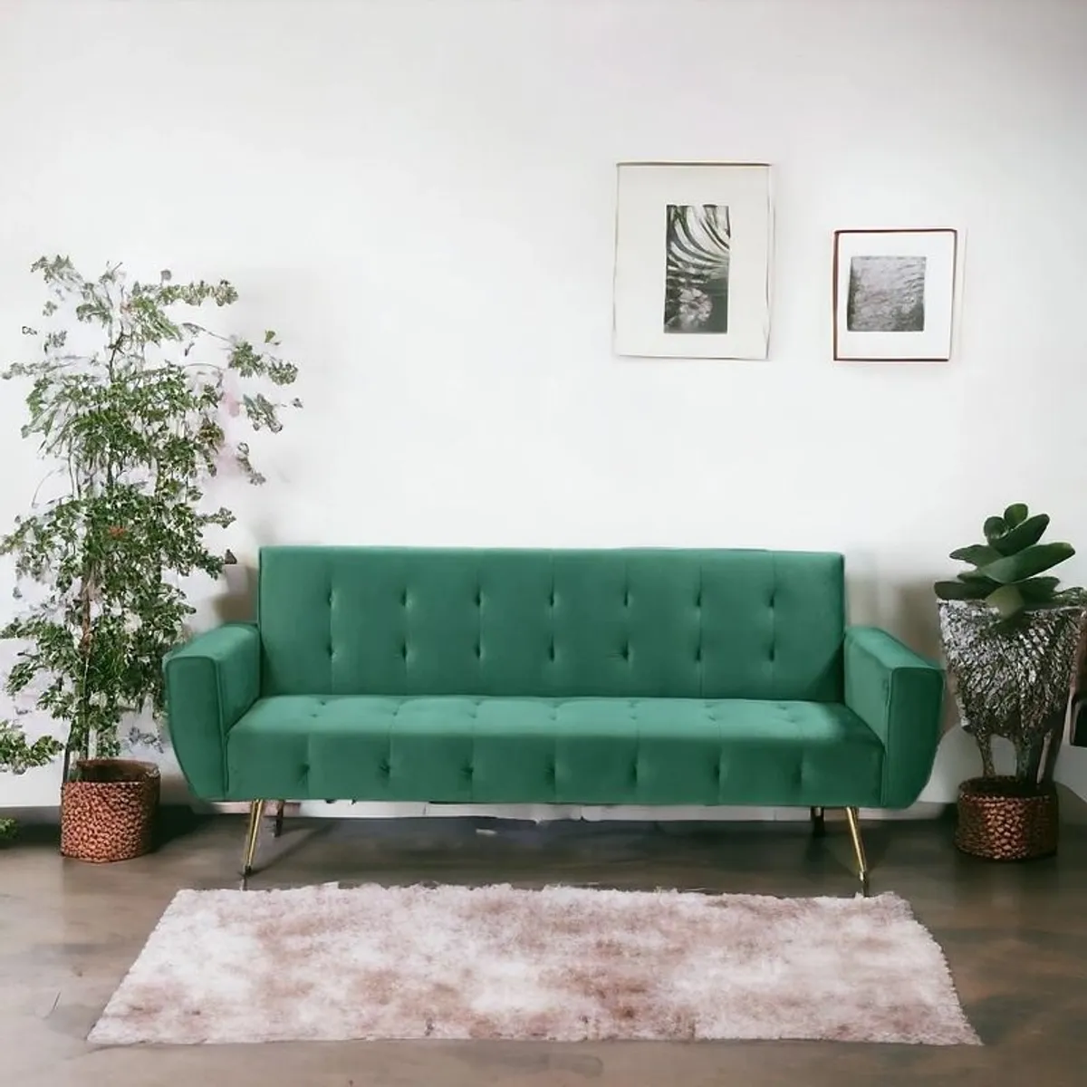 Luxury Velvet Sofa Bed with Golden Legs green - Image 3
