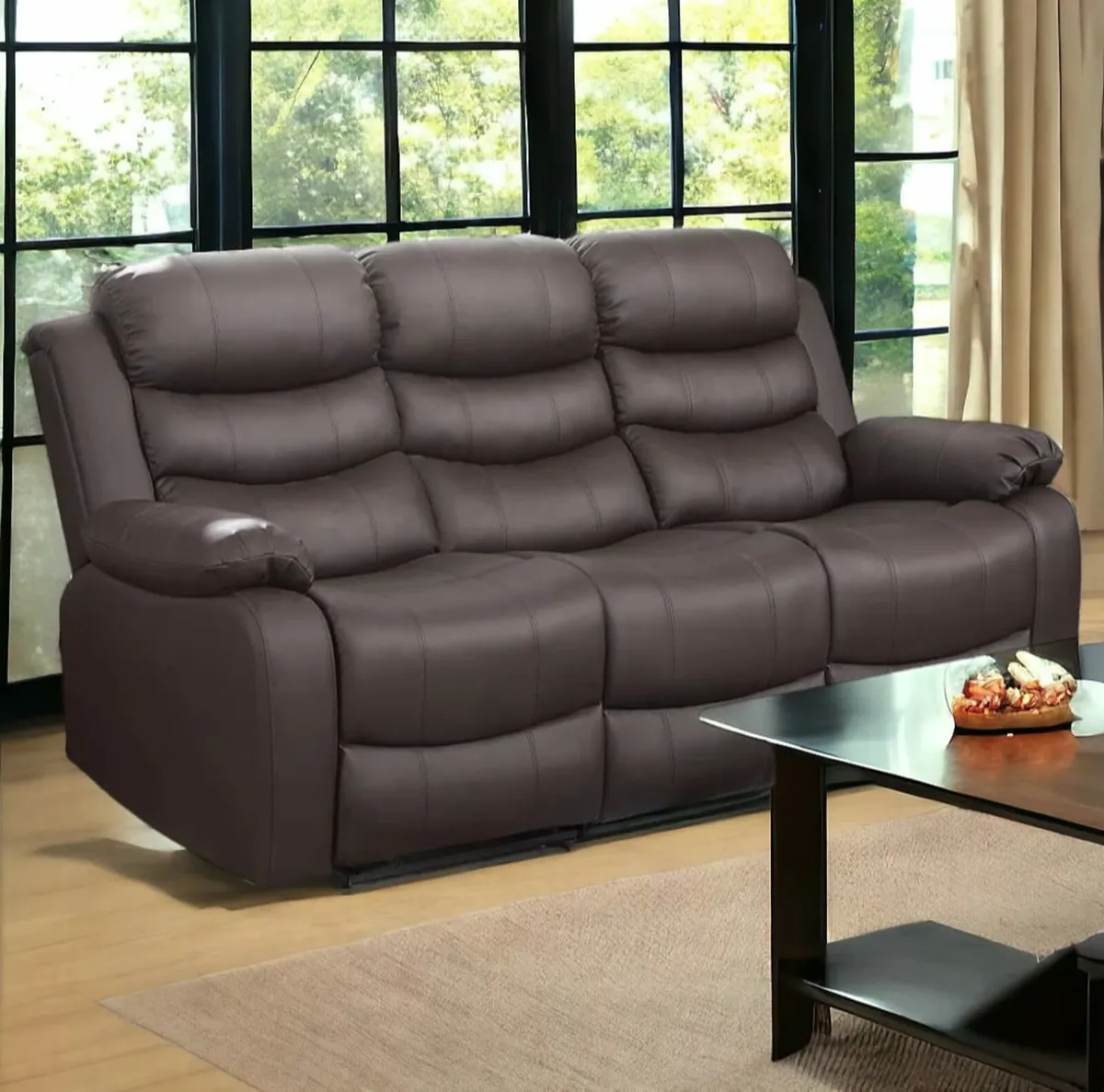 Brown Leather Recliner Sofa – 3 Seater – Premium - Image 2
