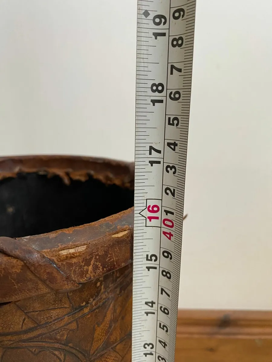 Antique c1910 Georg Hulbe Leather stick stand - Image 3