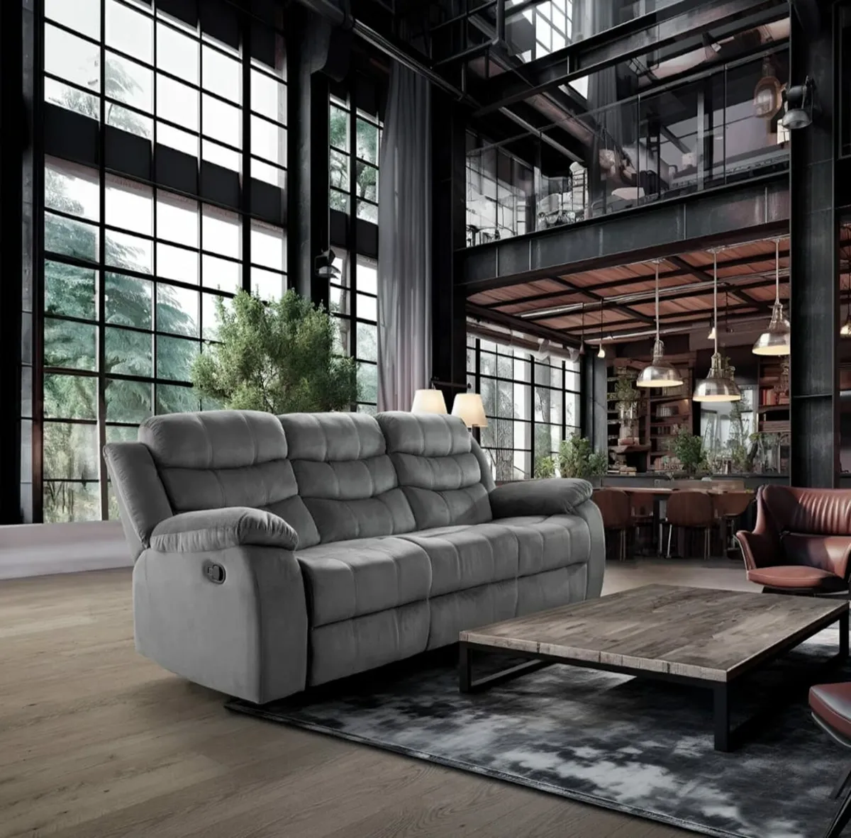 Grey Fabric Recliner Sofa – 3 Seater – Stylish - Image 3