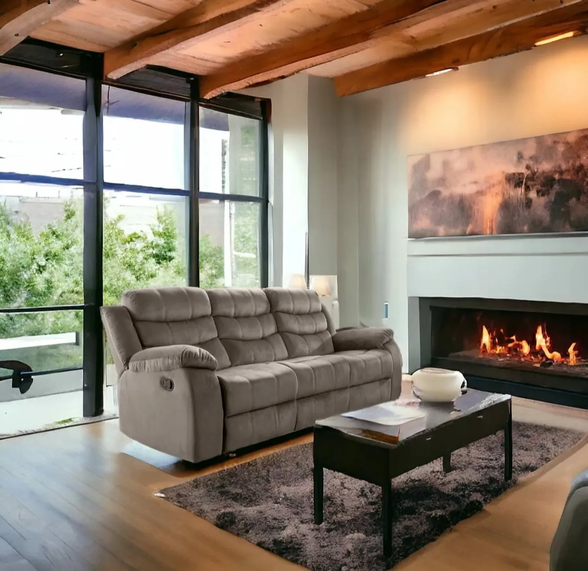Brown Fabric Recliner Sofa – 2 Seater – Comfy - Image 2