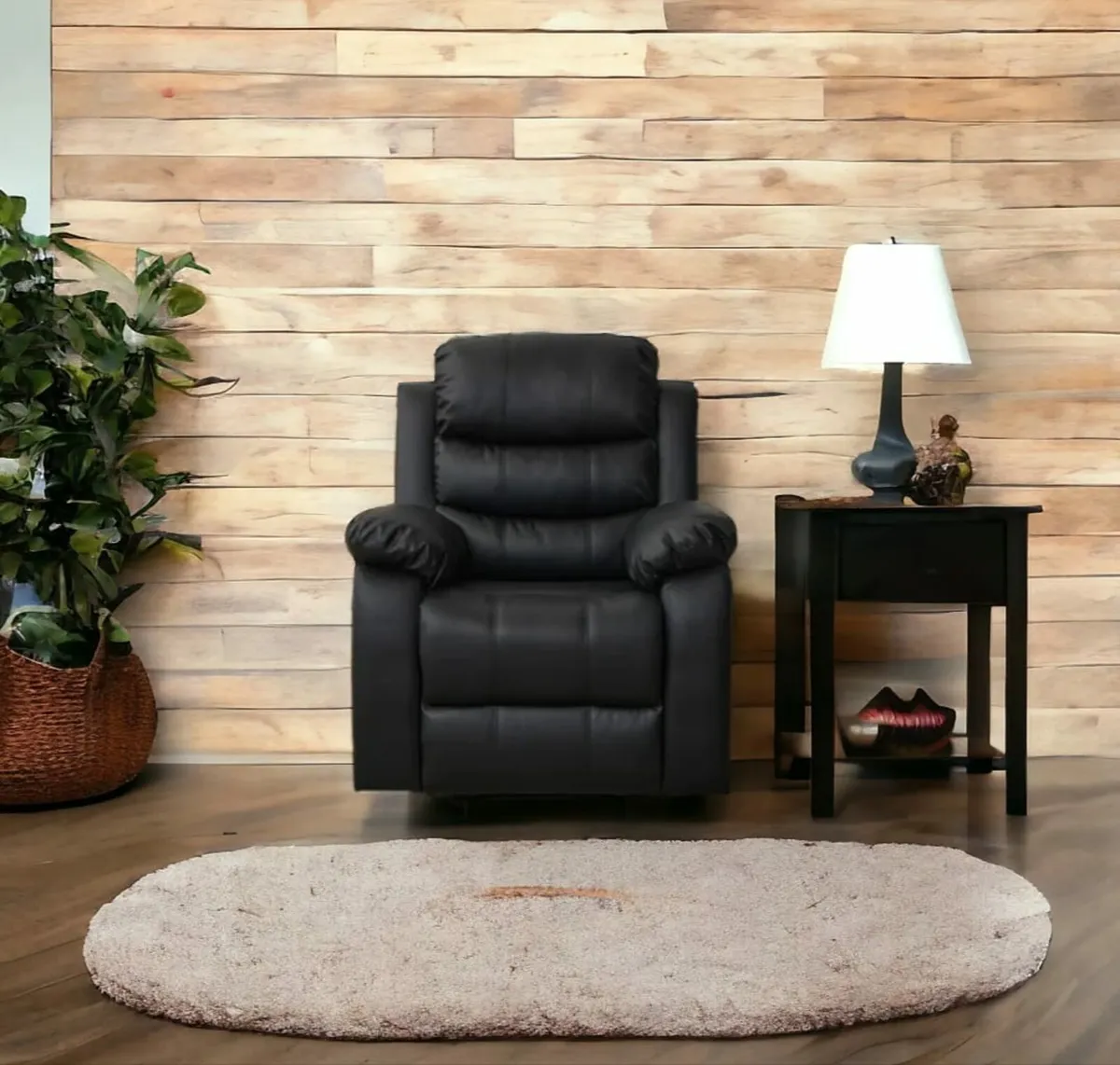 Black Leather Recliner Sofa – 1 Seater – Modern - Image 1