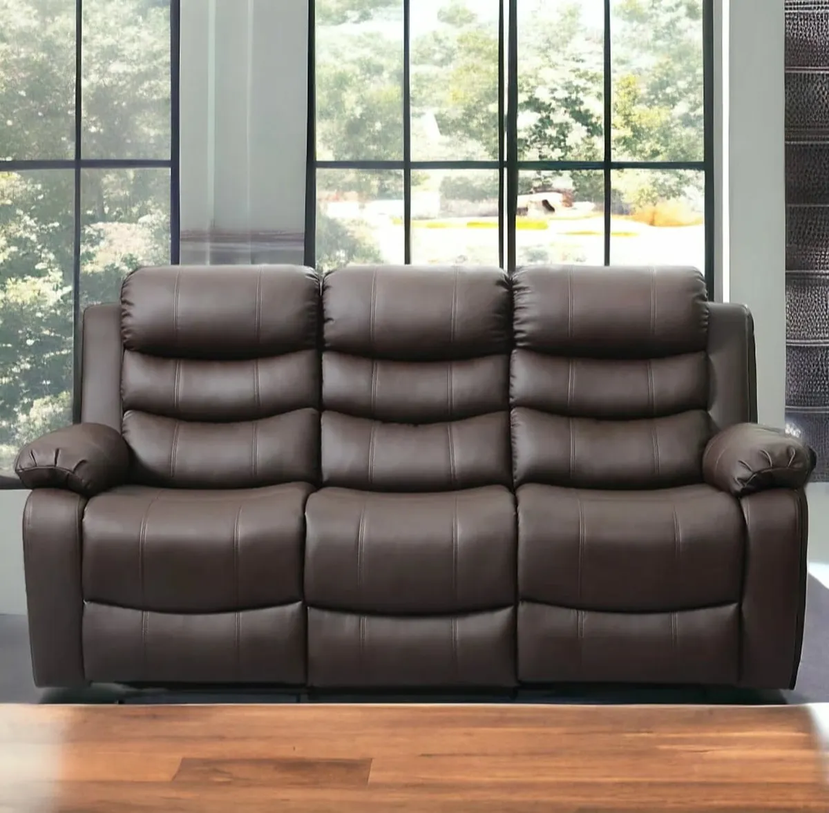 Brown Leather Recliner Sofa – 3 Seater – Premium - Image 2
