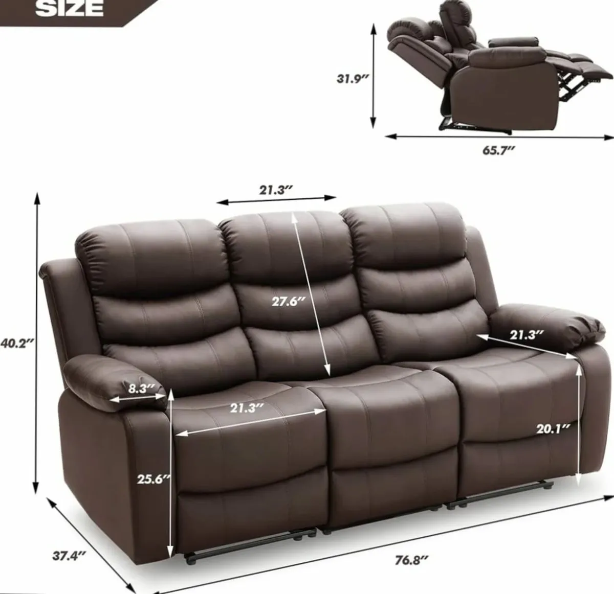 Brown Leather Recliner Sofa – 3 Seater – Premium - Image 4