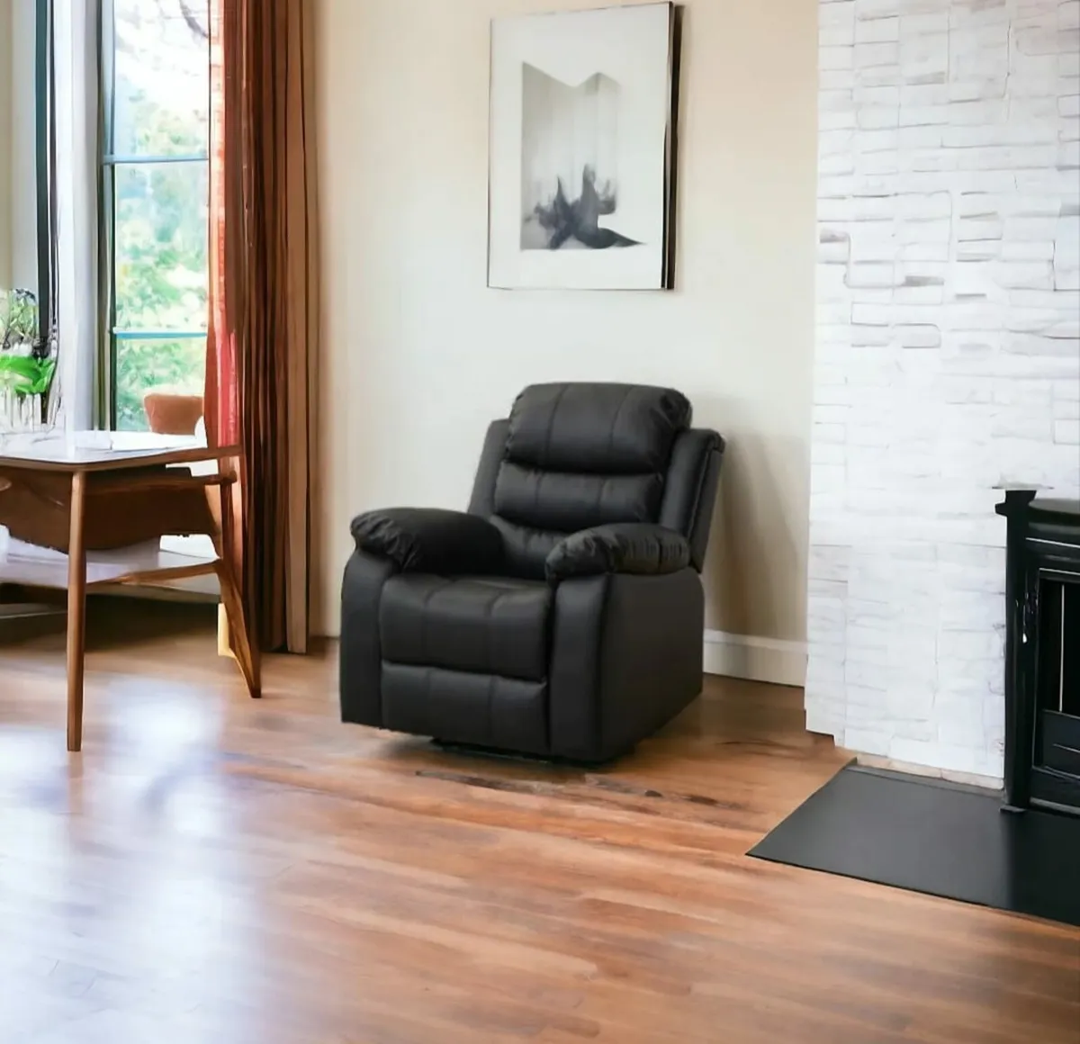 Black Leather Recliner Sofa – 1 Seater – Modern - Image 1