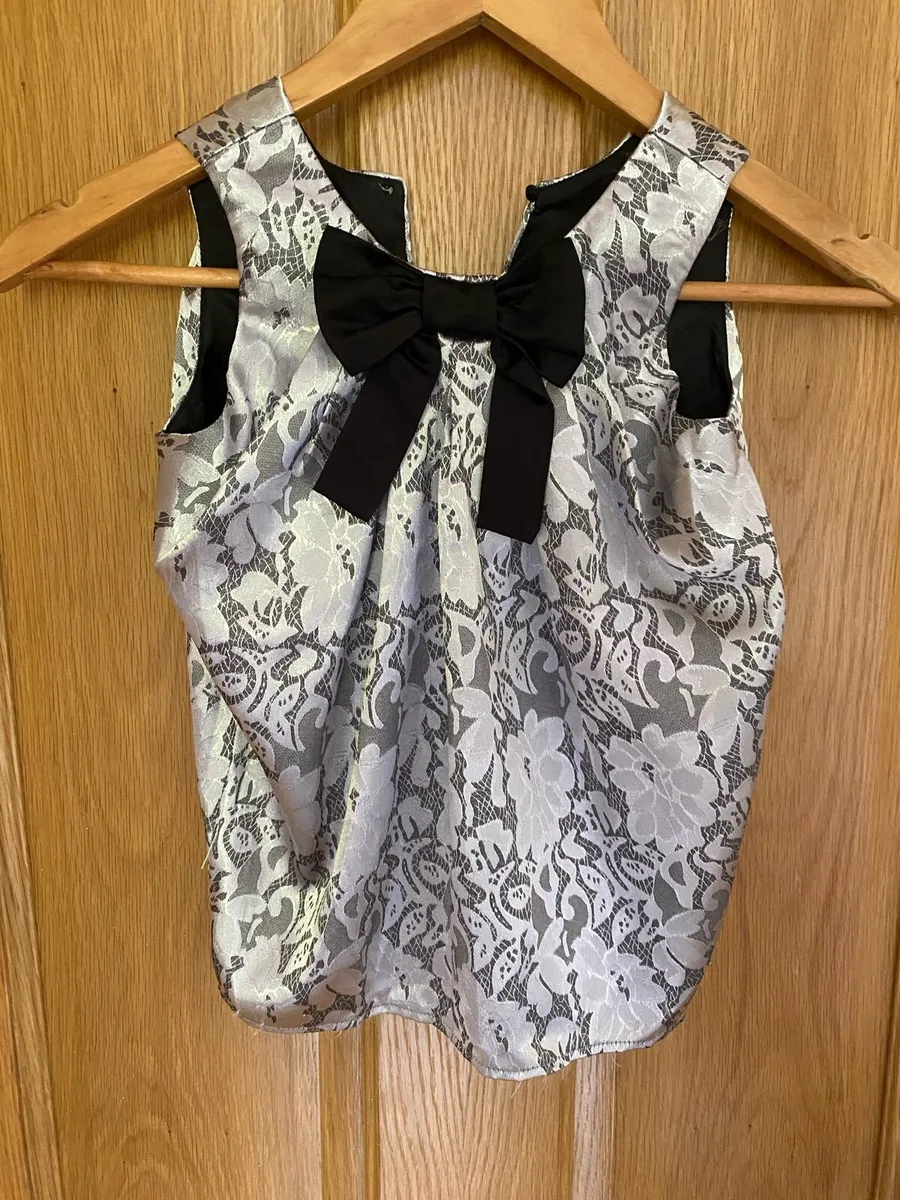 Girl’s Occasion Satin Black & Silver Elegant Top - Image 1