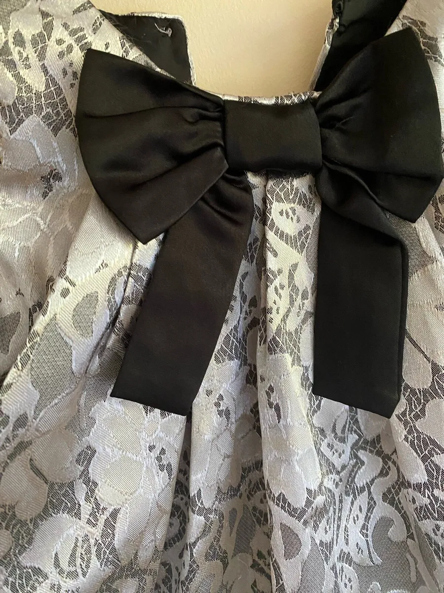 Girl’s Occasion Satin Black & Silver Elegant Top - Image 2