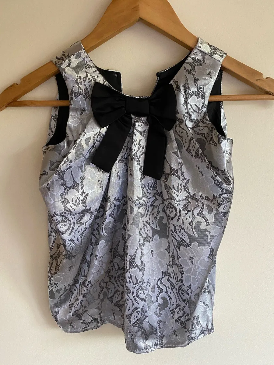 Girl’s Occasion Satin Black & Silver Elegant Top - Image 4