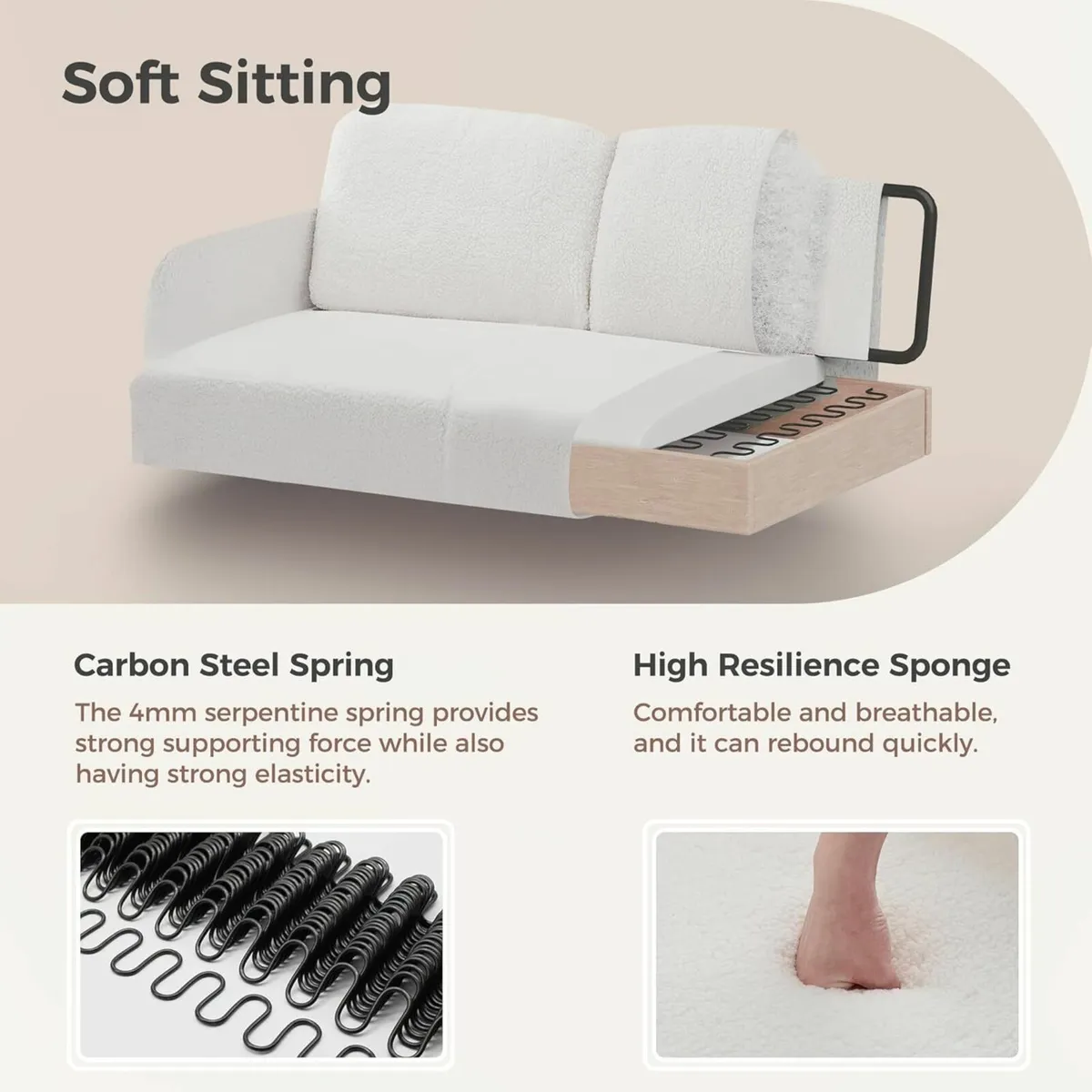 2 Seater Sofa, Love Seats Couch Home Office White - Image 2