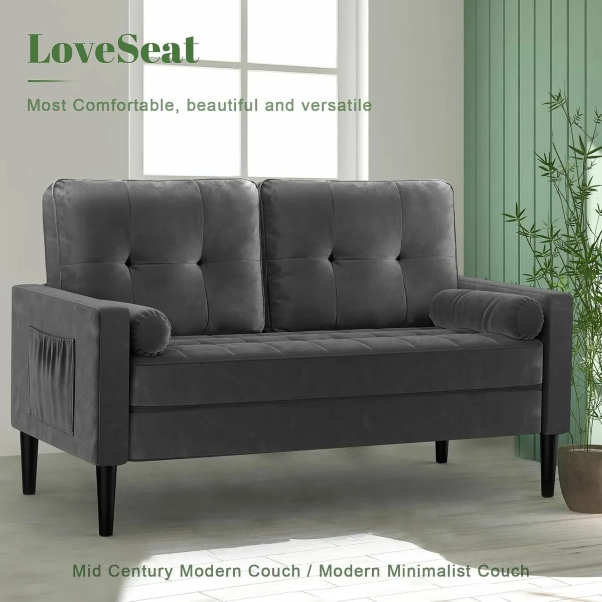 Sofa 2 Seater, Loveseat Sofa Couch Apartment Grey - Image 2