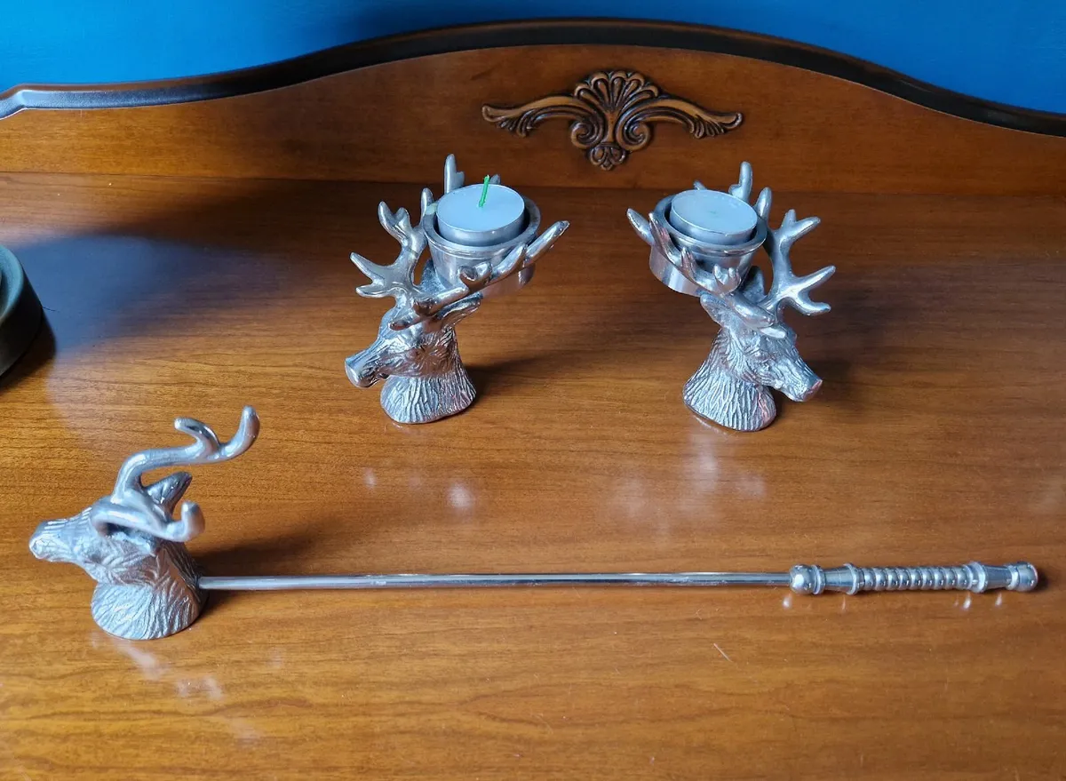 2 Stag design tealight holders and candle snuffer. - Image 1