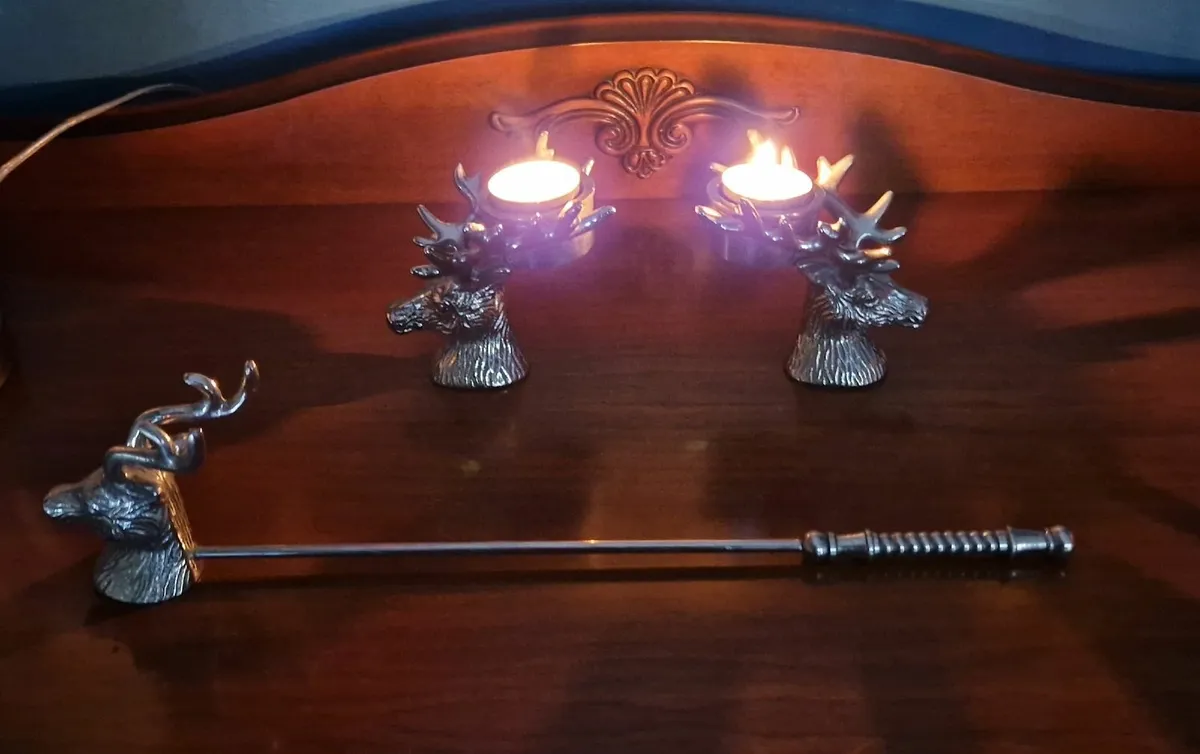 2 Stag design tealight holders and candle snuffer. - Image 2