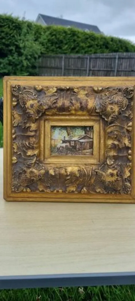 Vintage Miniature Oil Painting on Board - Image 1