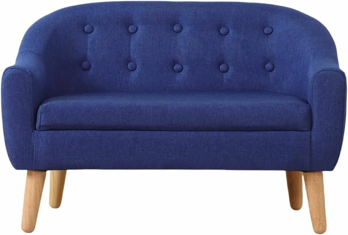 Fabric Children Sofa, 2 Seater Wooden Couch Blue - Image 1