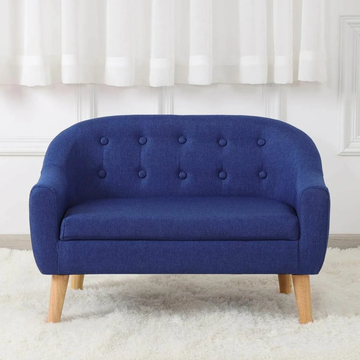 Fabric Children Sofa, 2 Seater Wooden Couch Blue - Image 4