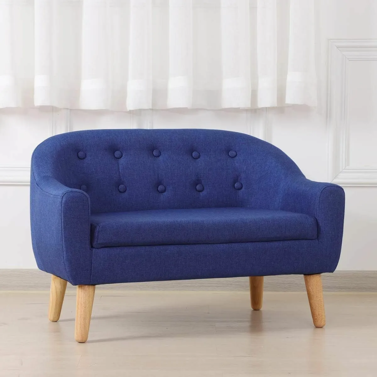 Fabric Children Sofa, 2 Seater Wooden Couch Blue - Image 2