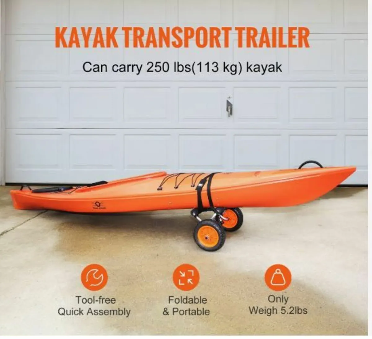 Heavy Duty Kayak Cart, 250lbs Load Capacity - Image 2
