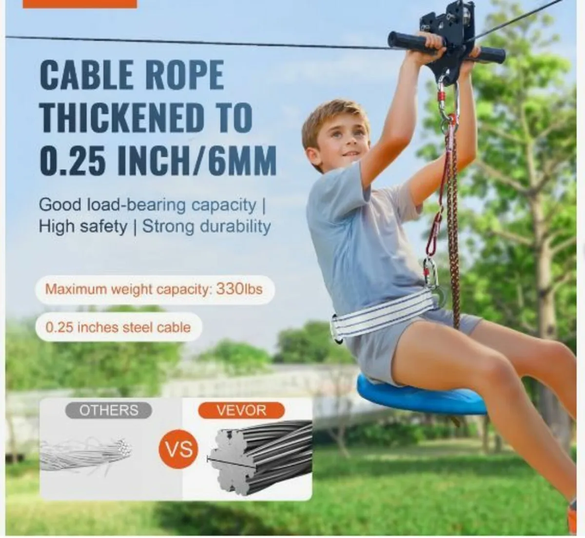 Zipline Kit for Kids and Adult, 120 ft Zip Line - Image 3