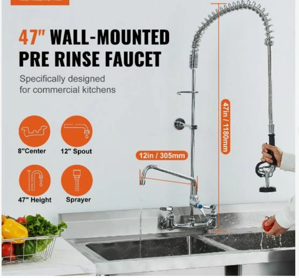 Commercial Faucet with Pre-Rinse Sprayer - Image 3