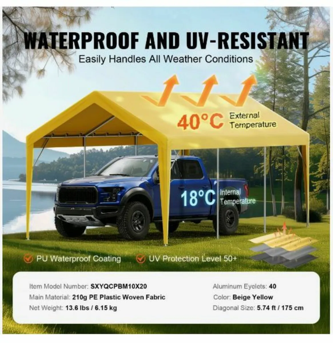Carport Replacement Canopy Cover 10 x 20 ft - Image 3