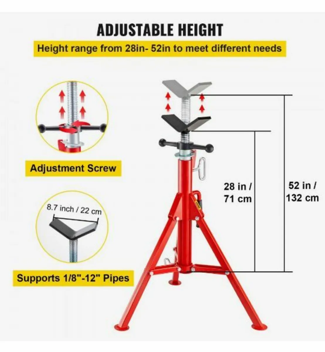 V Head Pipe Stand Adjustable Height 28-52 inch - Image 2