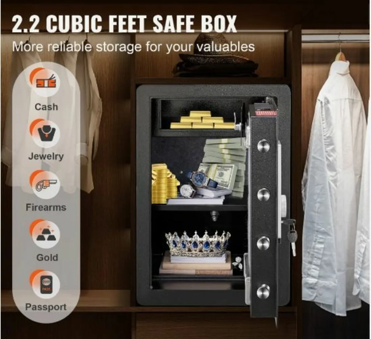 Safe, 2.2 Cubic Feet Home Safe, Steel Security - Image 3