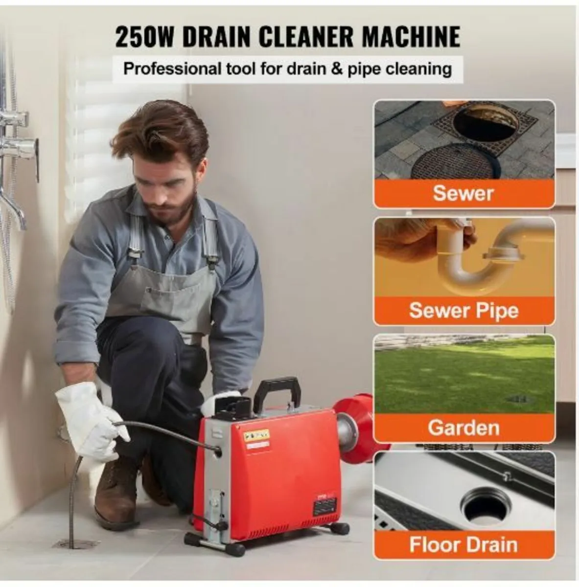 Drain Cleaner Machine 66FT x 5/8" 250W - Image 3