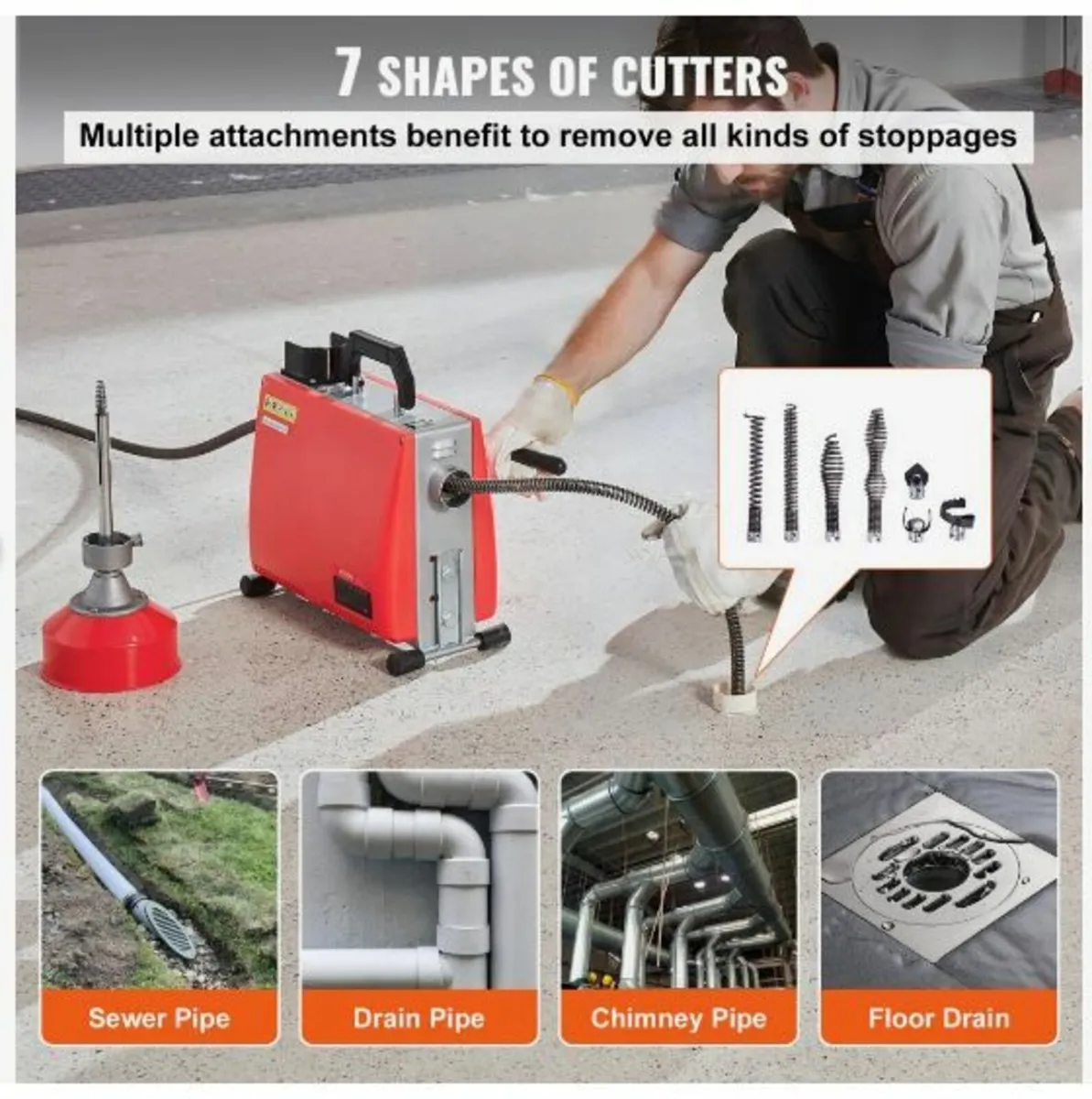 Drain Cleaner Machine 66FT x 5/8" 250W - Image 4