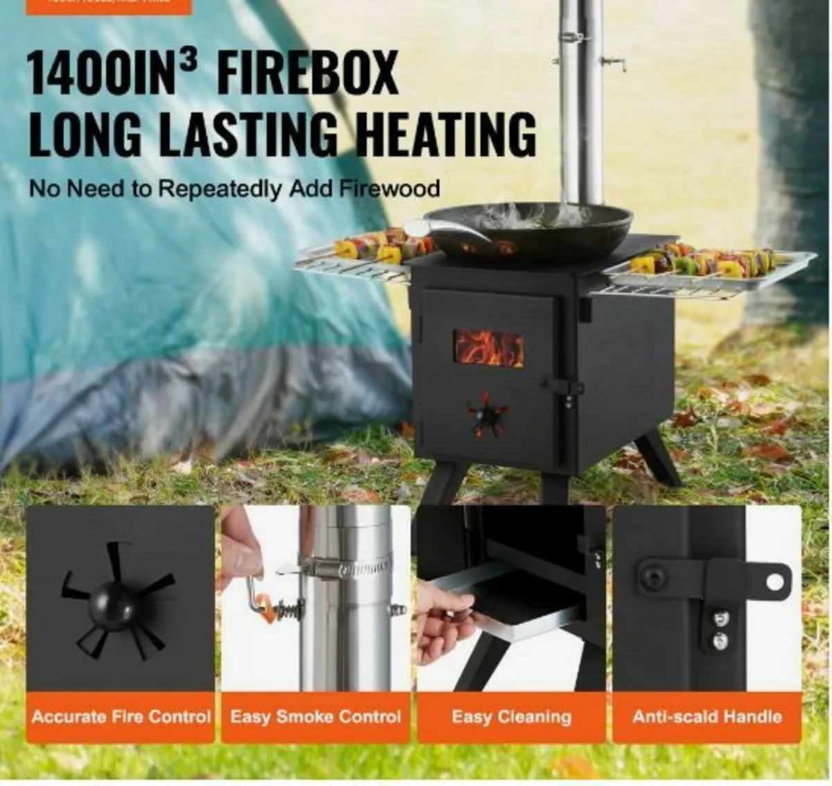 Wood Stove, 86 inch, Alloy Steel Camping - Image 3