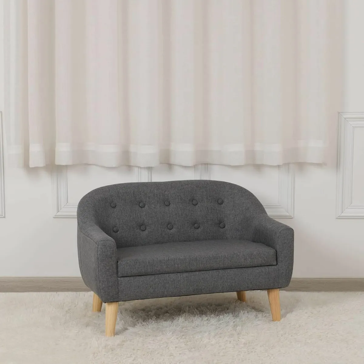 Fabric Children Sofa, 2 Seater Kids Couch Gray - Image 2