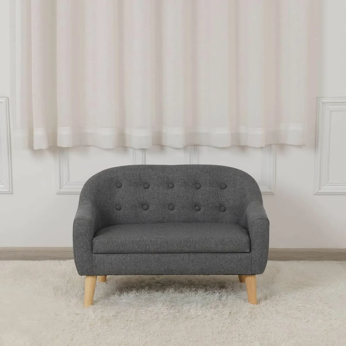 Fabric Children Sofa, 2 Seater Kids Couch Gray - Image 3