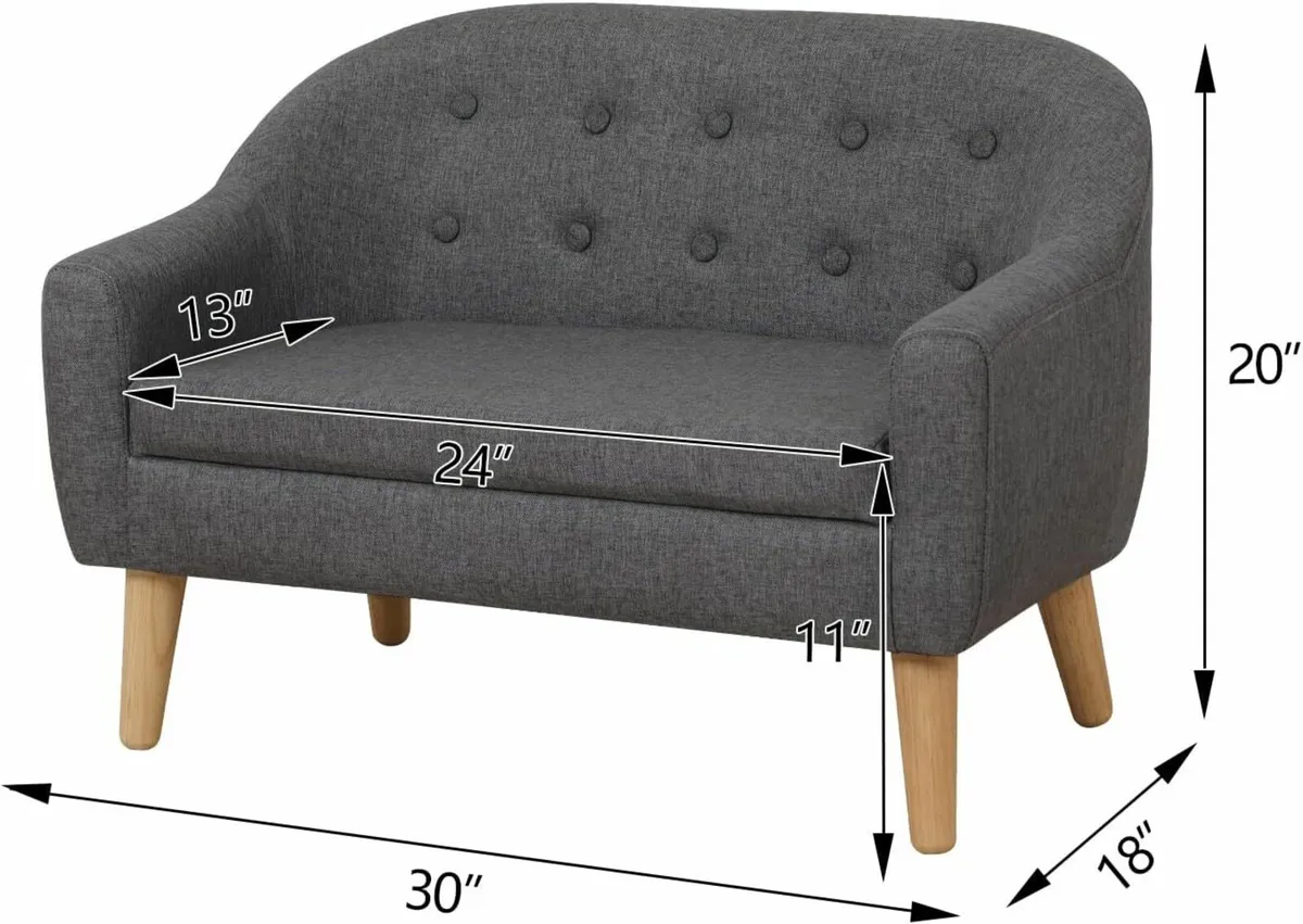 Fabric Children Sofa, 2 Seater Kids Couch Gray - Image 4