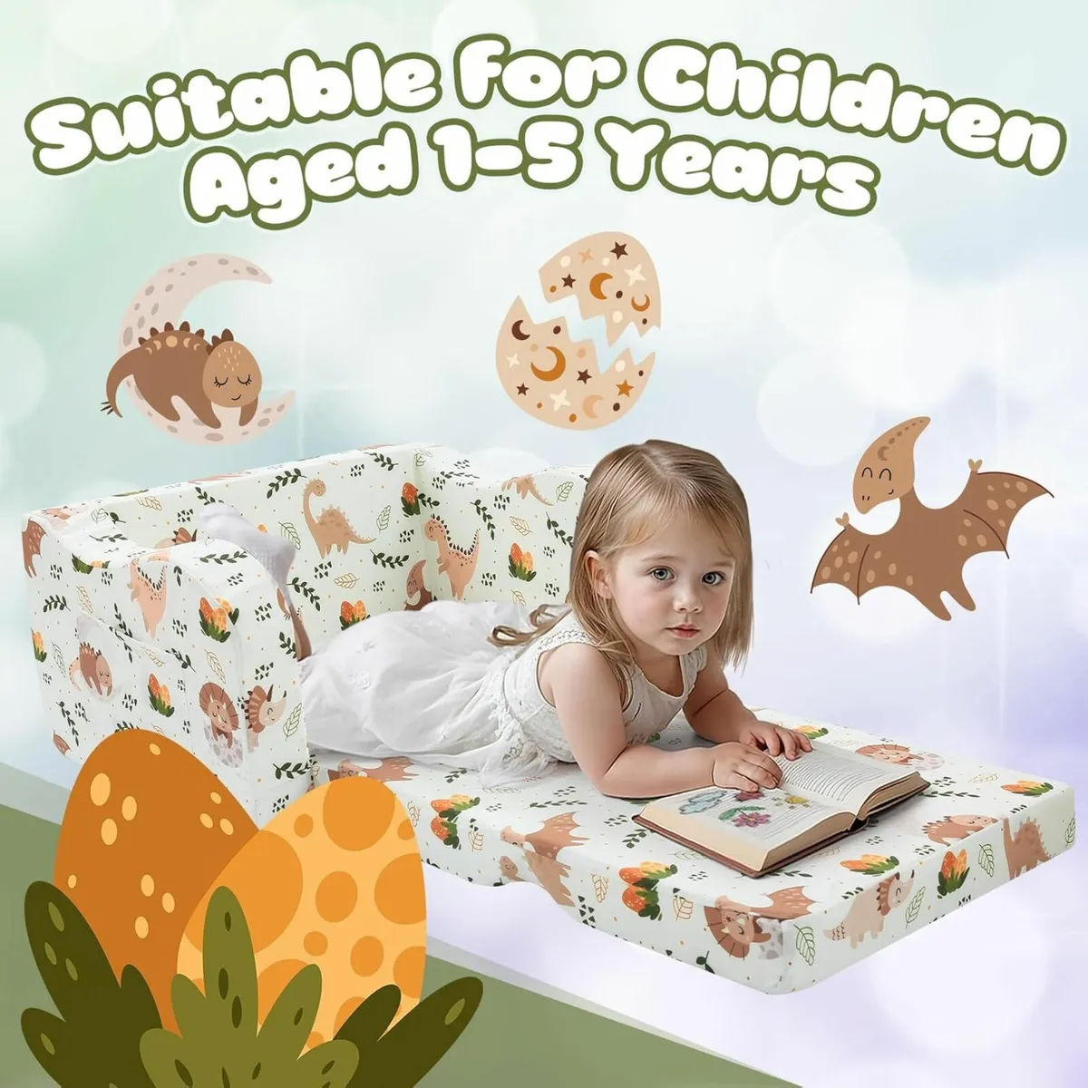Kids Couch, Folding Toddler Chair Comfy Toddlers - Image 3