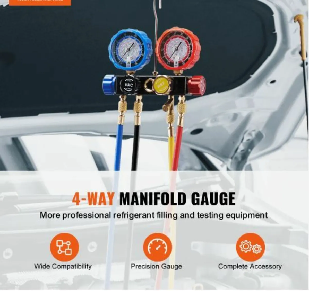 4 Way AC Gauge - AC Manifold Gauge Set - Image 3