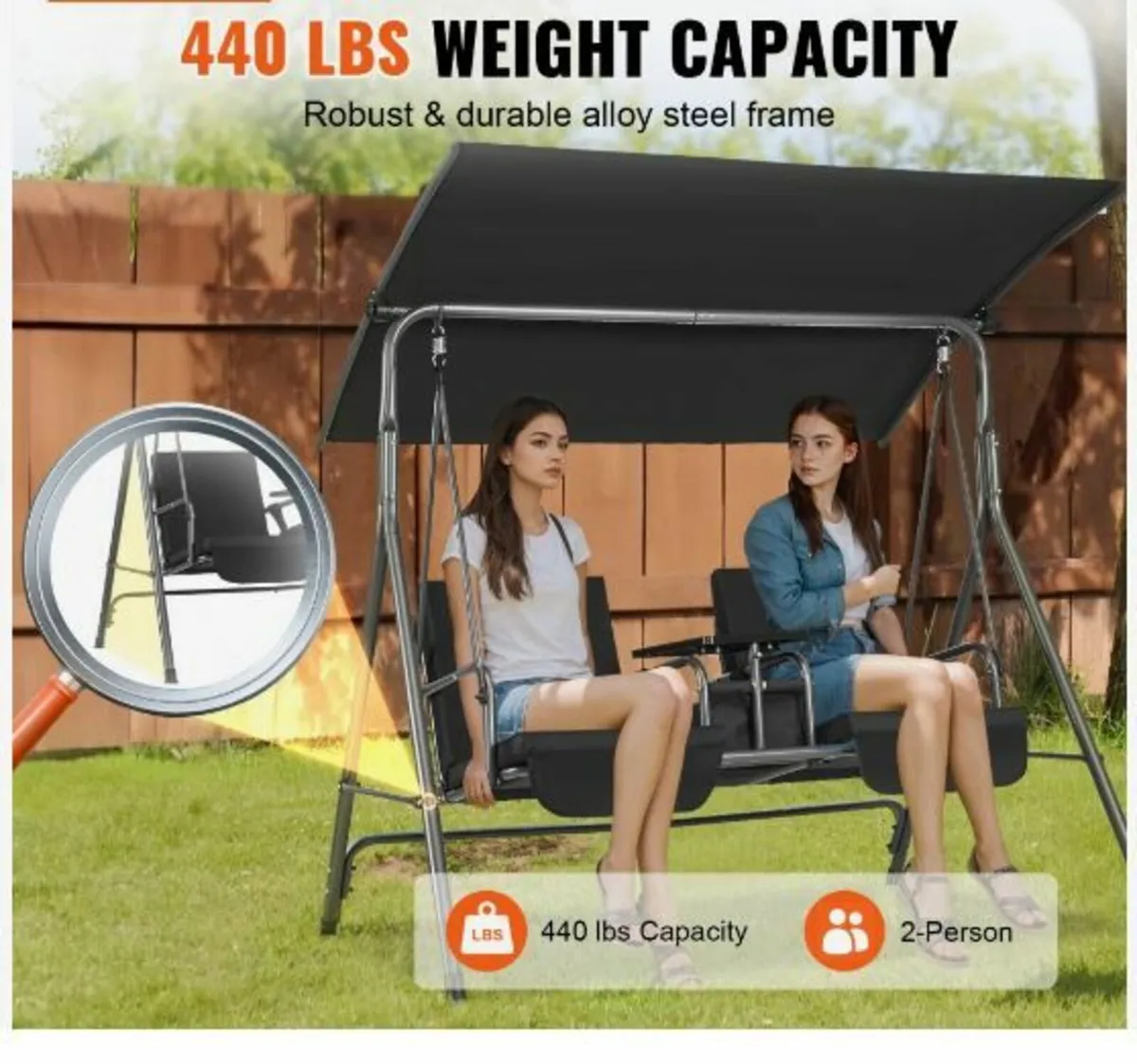 2-Seat Patio Swing Chair Outdoor - Image 2