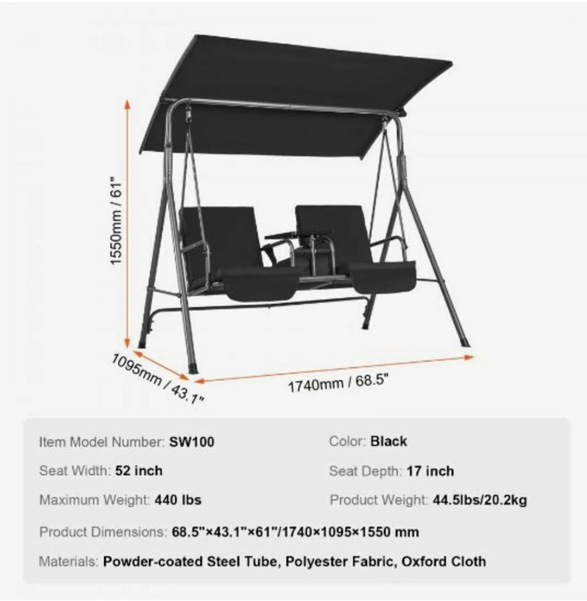 2-Seat Patio Swing Chair Outdoor - Image 3
