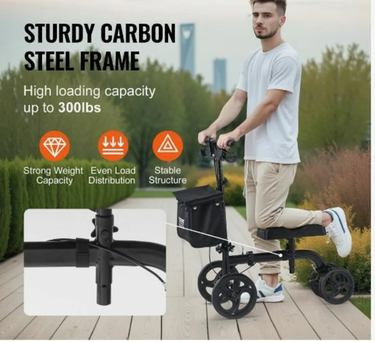 Folding Knee Scooter, Carbon Steel - Image 3