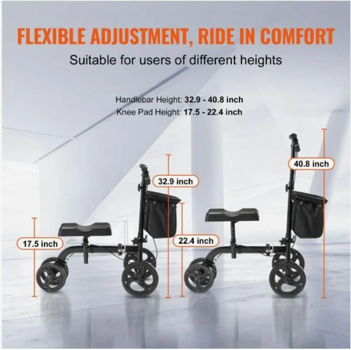 Folding Knee Scooter, Carbon Steel - Image 4