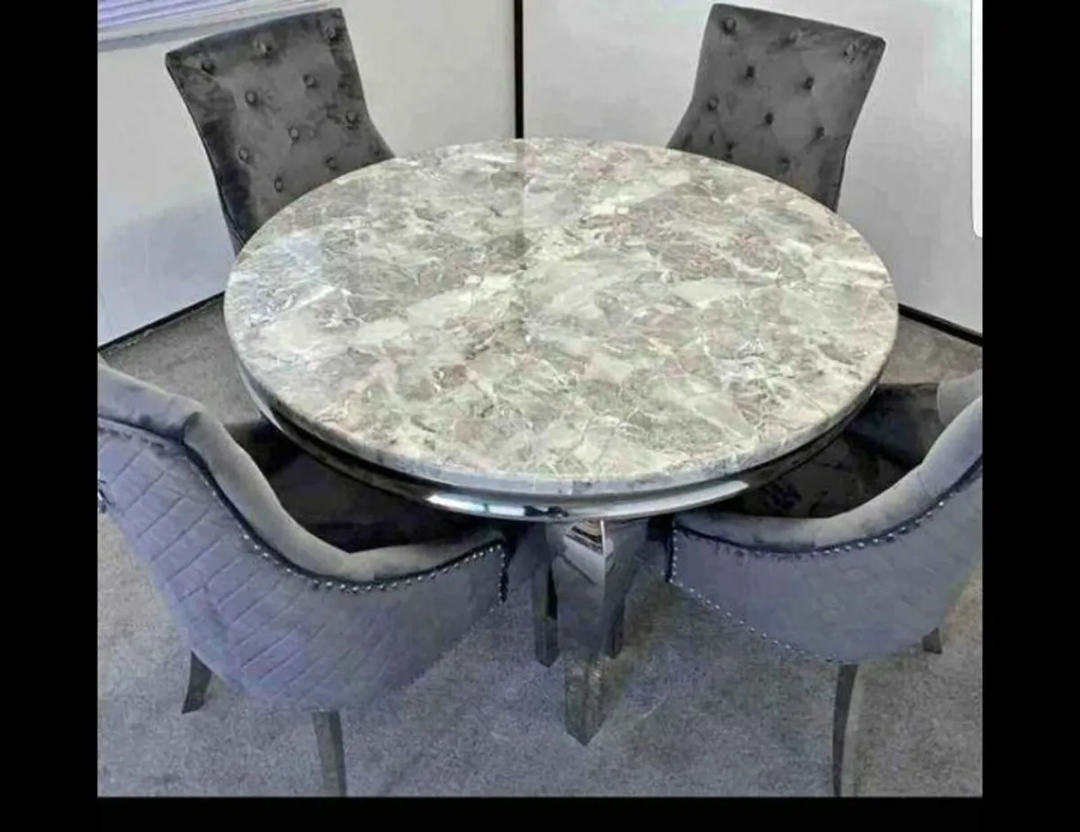 Brand New 1.2m marble dining table with 4 chairs - Image 4