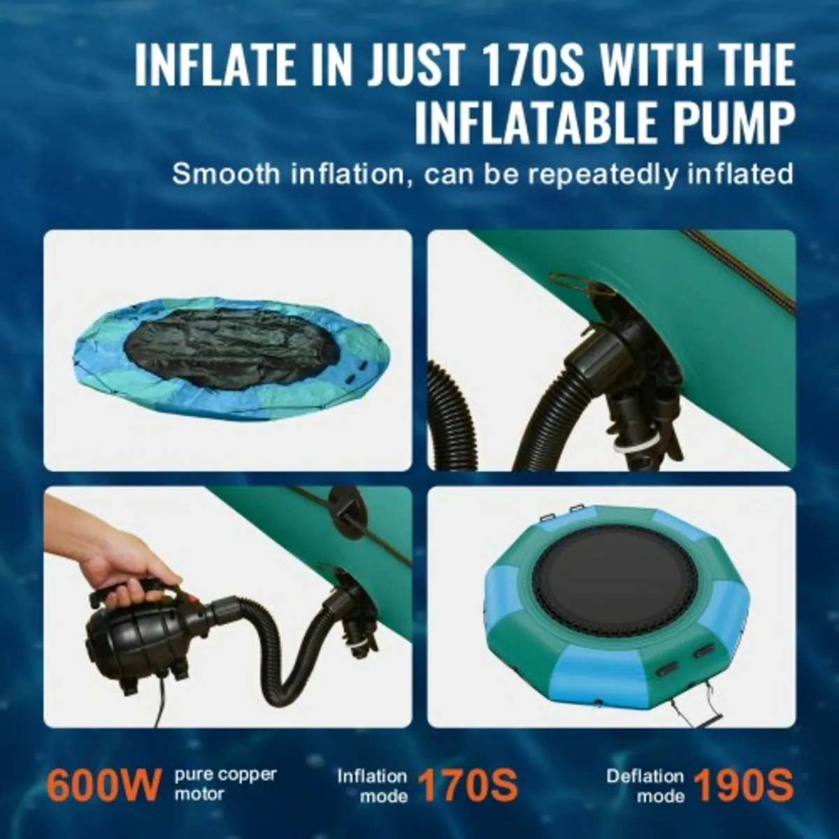 10ft Inflatable Water Trampoline Swim Platform Bou - Image 3