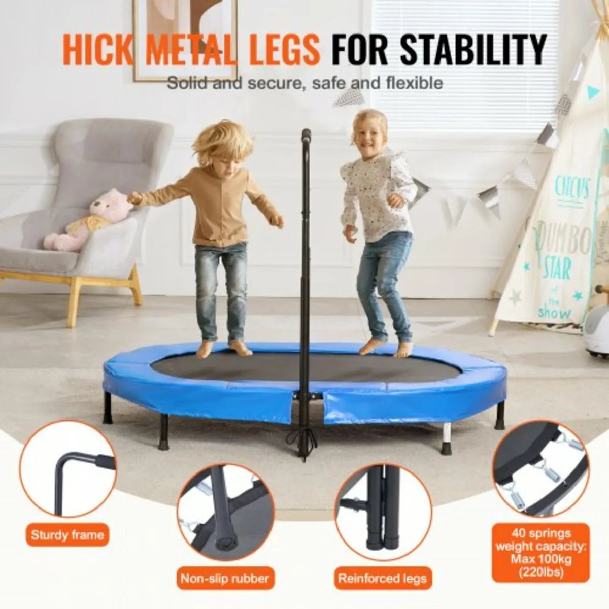 56" Trampoline for Kids Foldable Mini Toddler Tram - Image 4