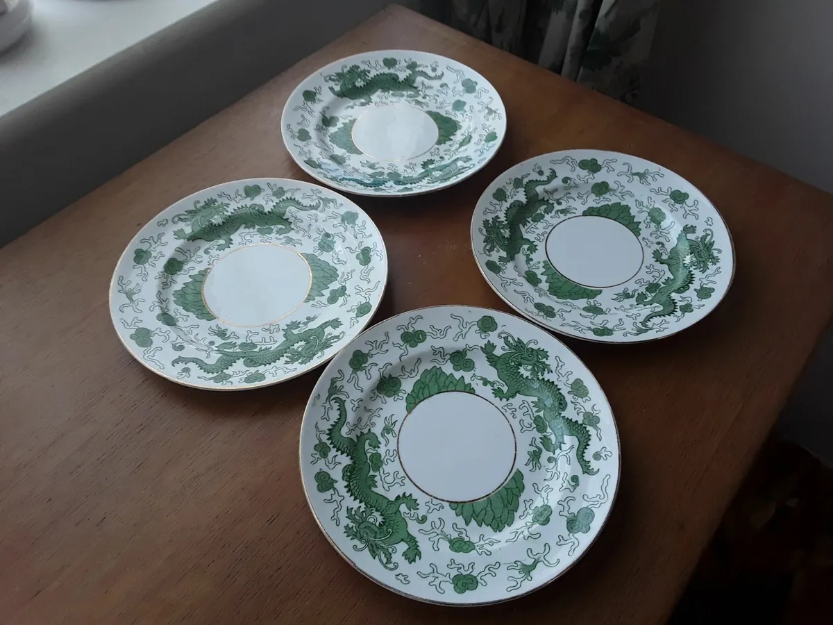 Four lovely bone China green dragon side plates - Image 1
