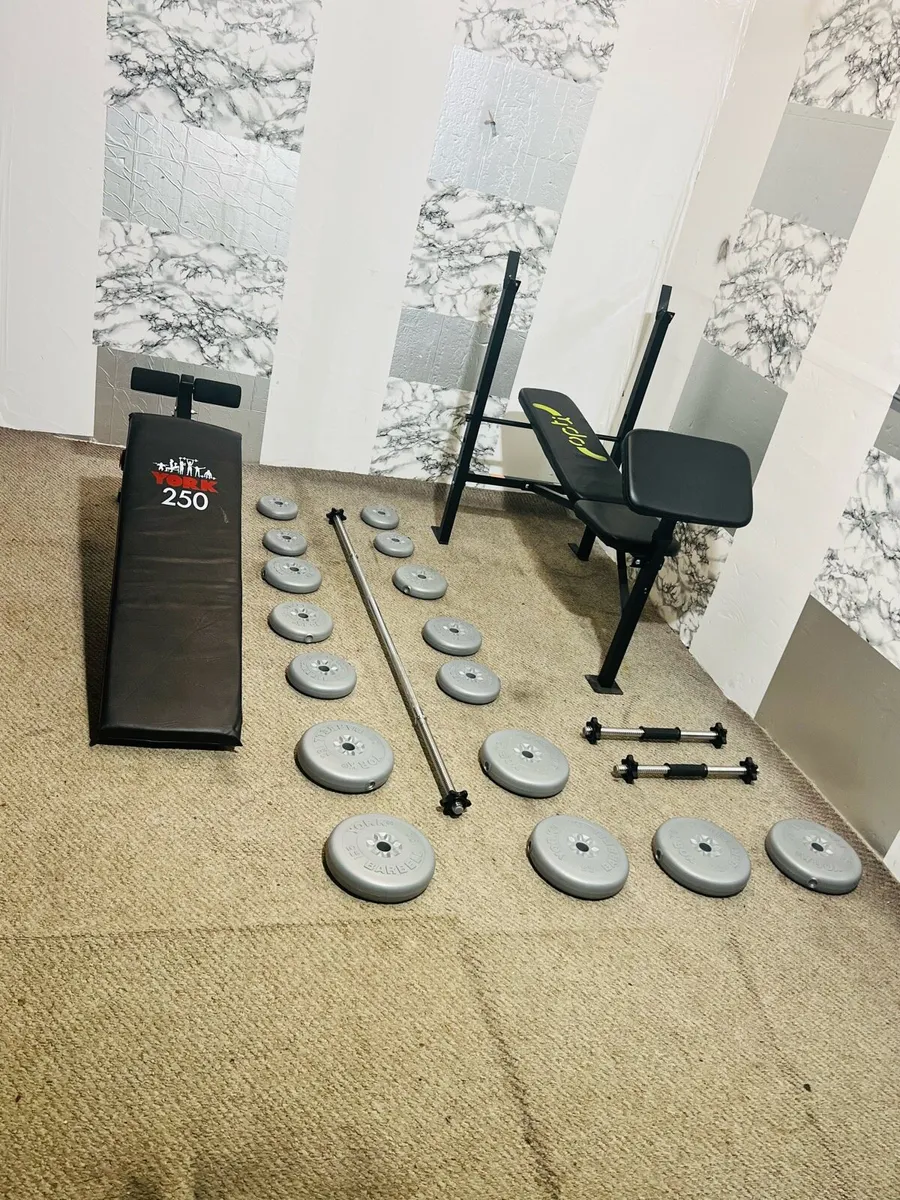 2 X WEIGHT BENCHES 50KG WEIGHTS BARBELL DUMBBELLS - Image 4