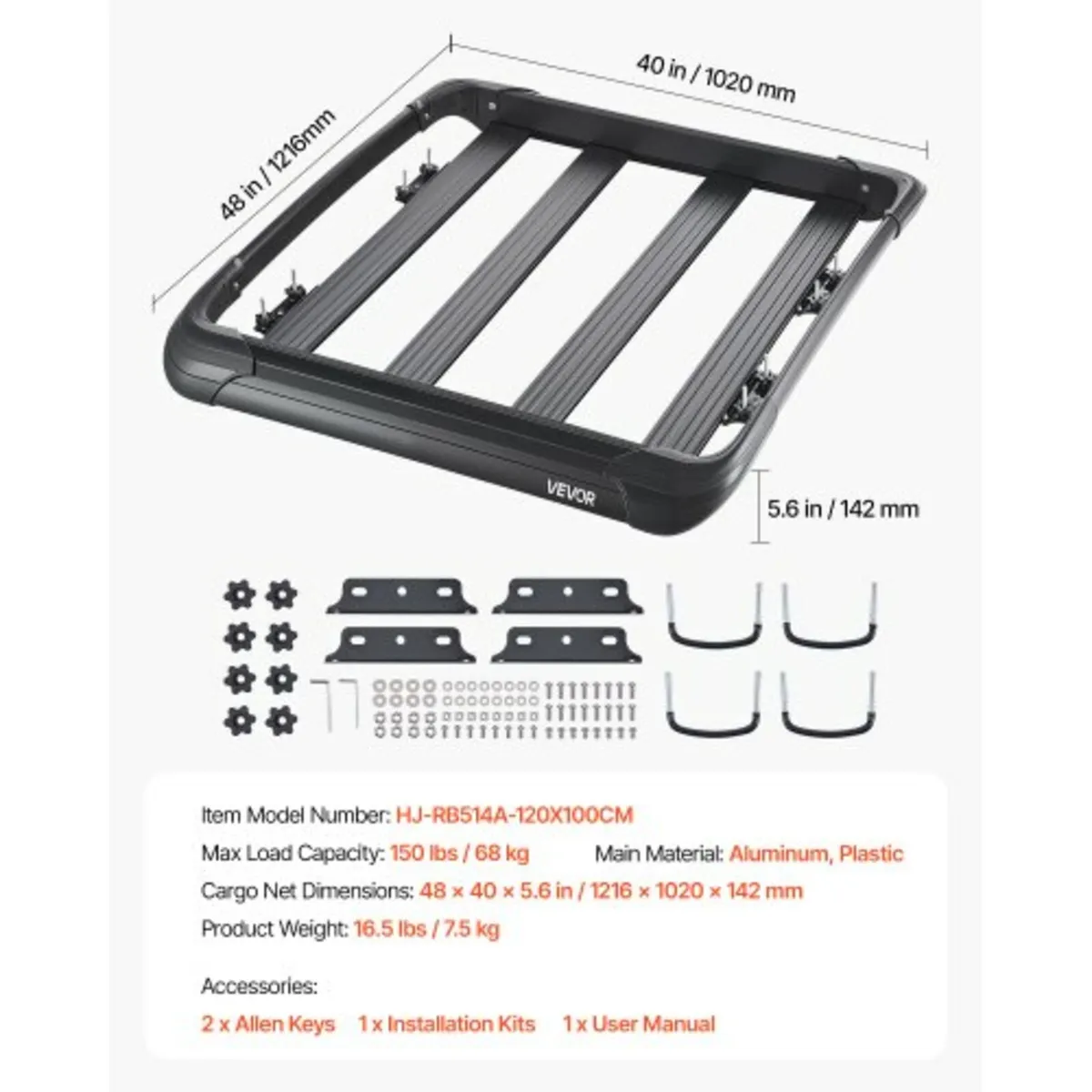 Roof Rack Cargo Carrier Basket 48 x 40 x 5.6 in Ca - Image 4