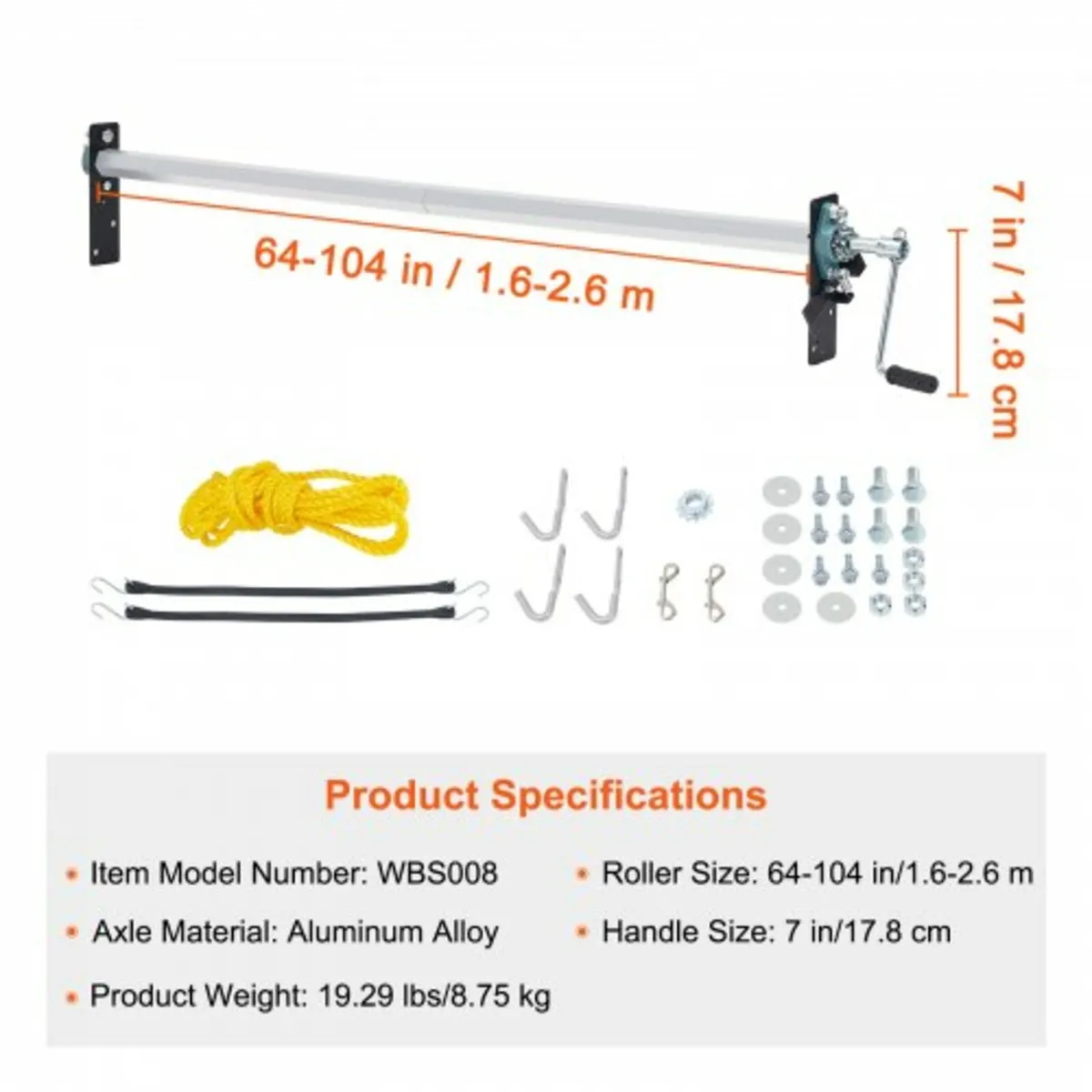Hand Crank Tarp Roller Kit, 64" to 104" Wide, Alum - Image 3