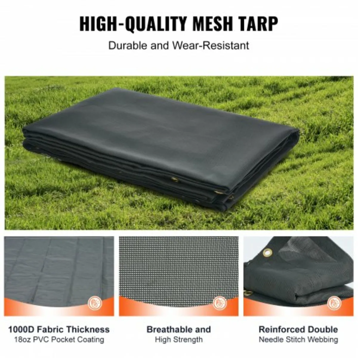 Dump Truck Mesh Tarp, 7.5x18 ft, PVC Coated Black - Image 2
